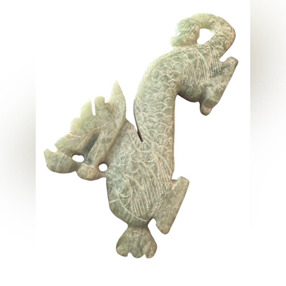 Antique Intricately Carved Jade Dragon Statue